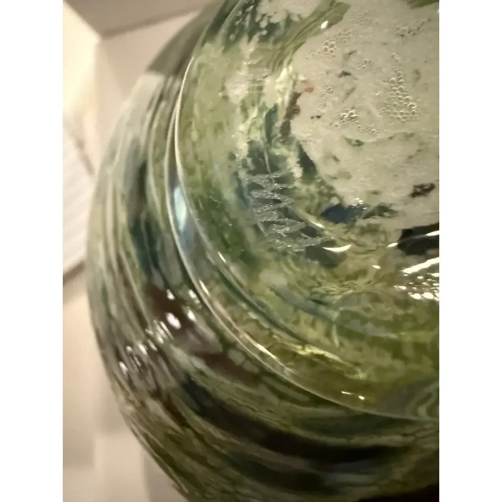 Signed Art Glass Bud Vase Cobalt Blue Greens Art Glass Vase 5x4 Inches
